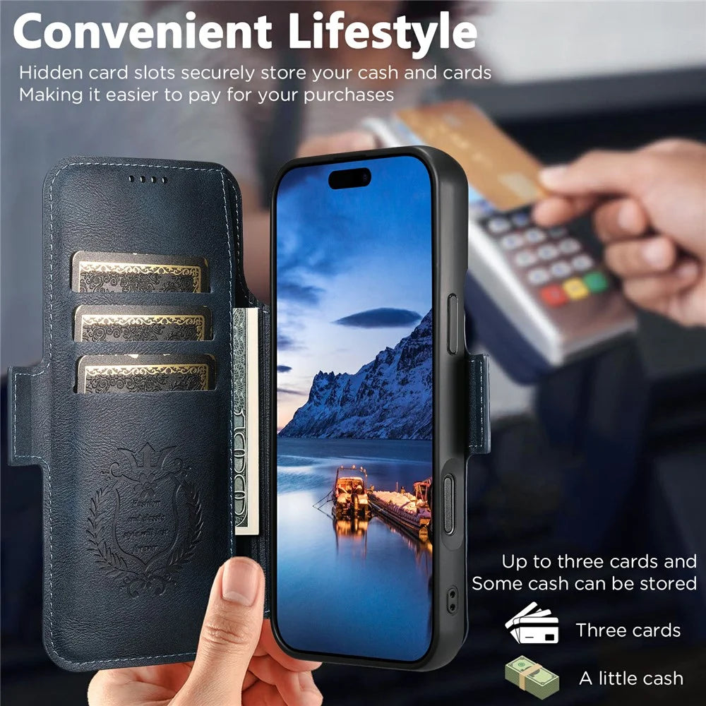 SUTENI Q-06 For iPhone Air Case Color Splicing Magnetic Detachable Leather Phone Cover - Blue - 6