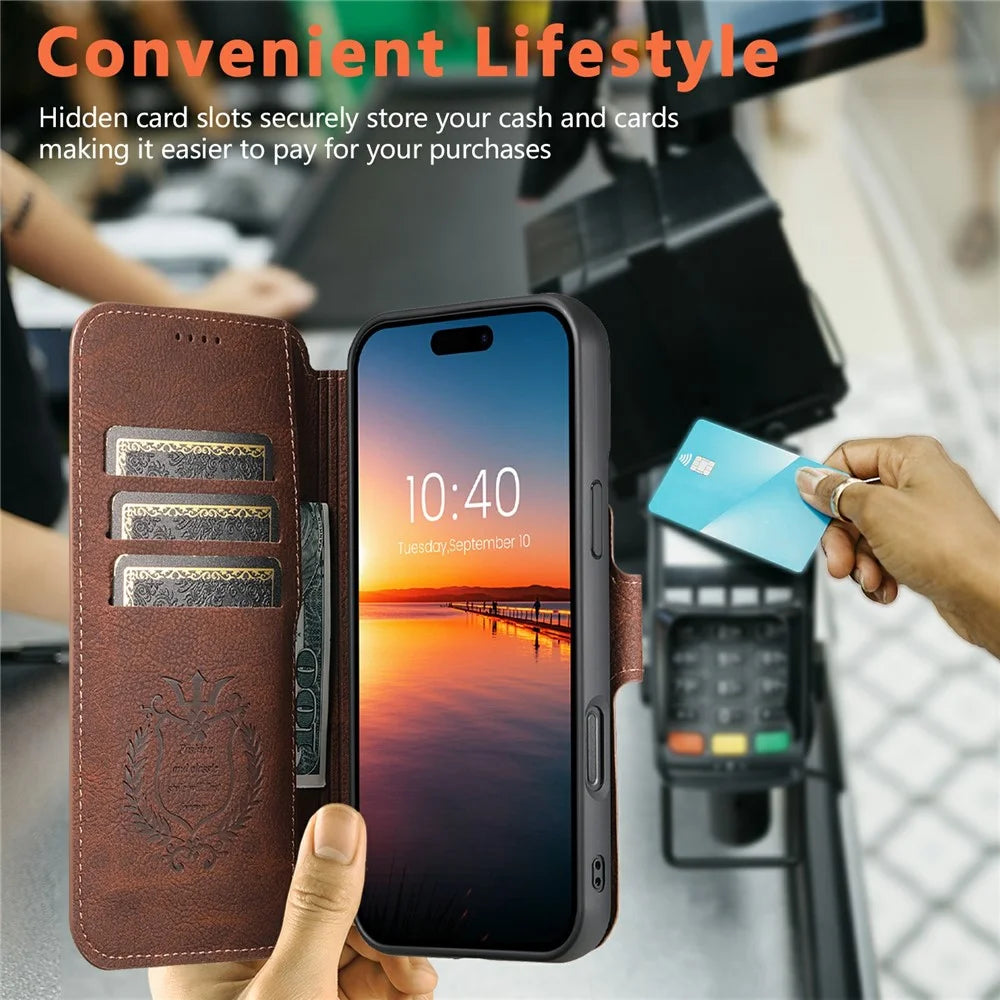 SUTENI Q-05 For iPhone 17 Case Detachable Wallet Stand Litchi Texture Leather Flip Phone Cover - Brown - 7