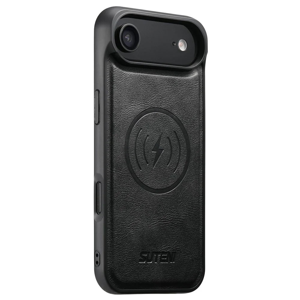 SUTENI G5 For iPhone Air Case Compatible with MagSafe Cowhide Texture Leather Back Cover - Black - 1