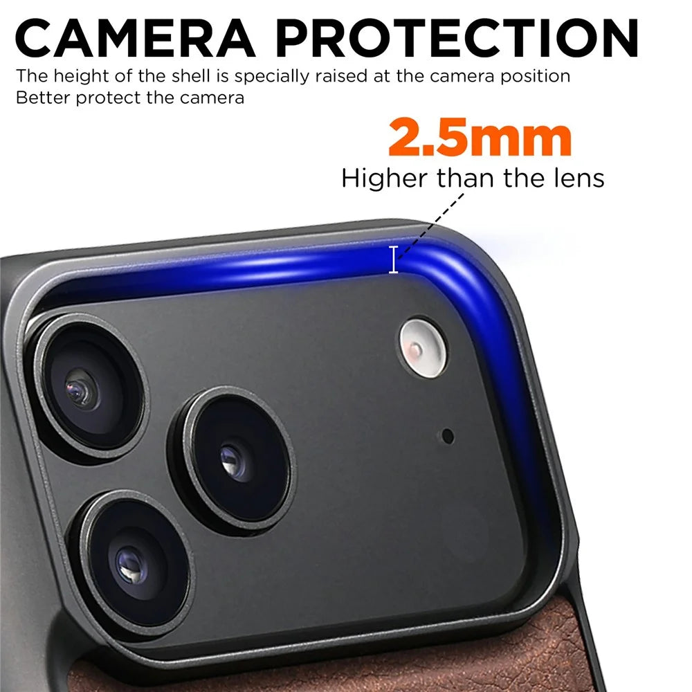 SUTENI G5 For iPhone 17 Pro Max Case Compatible with MagSafe Litchi Texture Leather Back Cover - Brown - 4