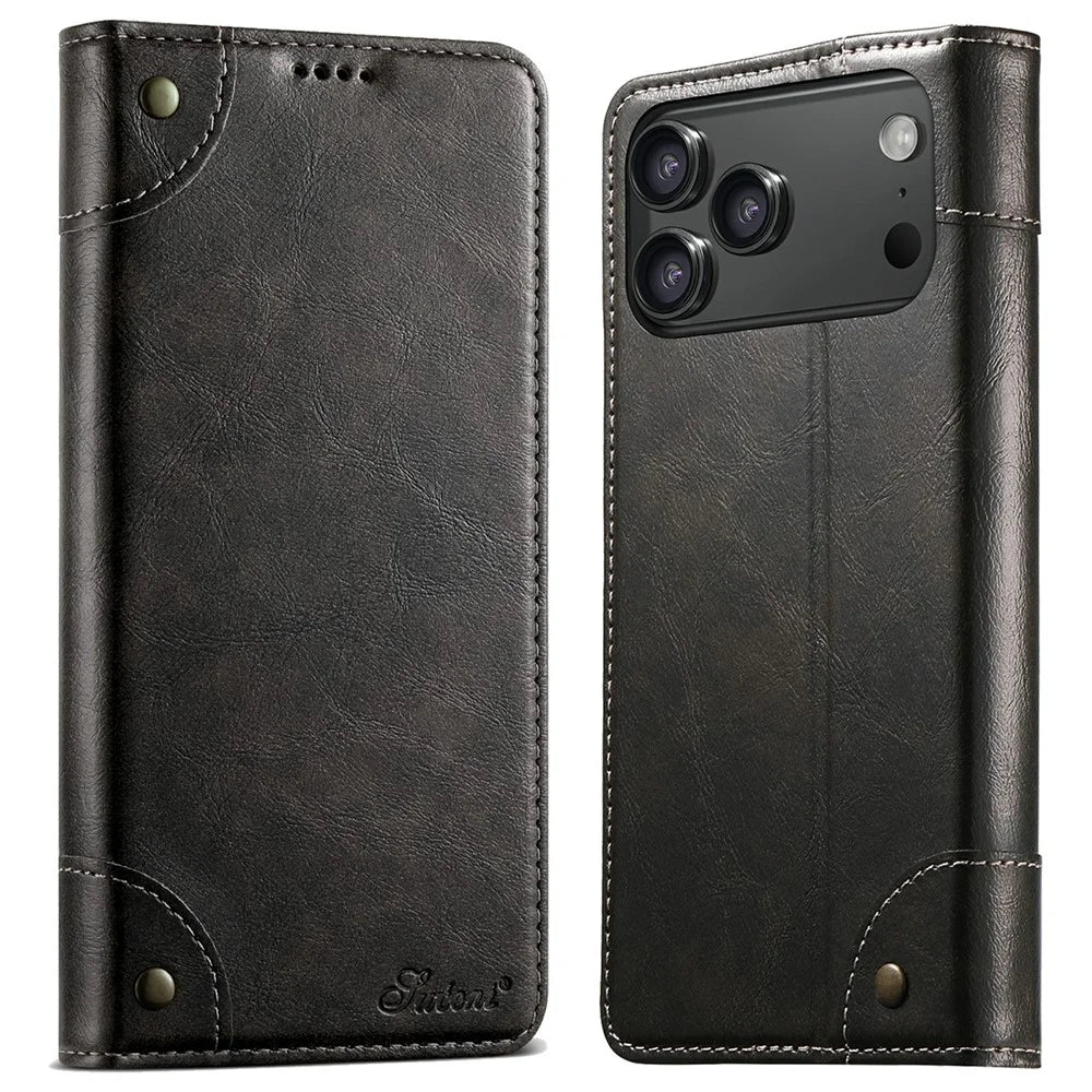 SUTENI For iPhone 17 Pro Max Case PU Leather Stand Wallet Phone Cover - Black - 1