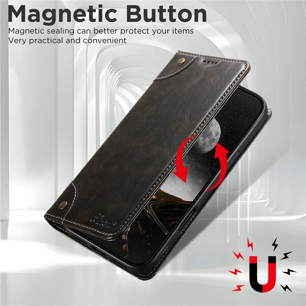 SUTENI For iPhone 17 Pro Case PU Leather Stand Wallet Phone Cover - Black - 5