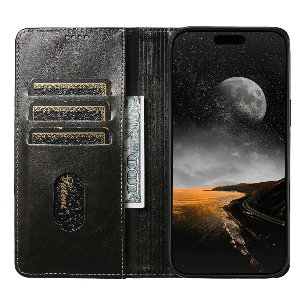 SUTENI For iPhone Air Case PU Leather Stand Wallet Phone Cover - Black - 2
