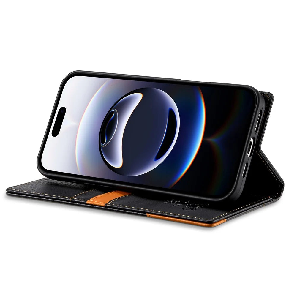 N.BEKUS P3 For iPhone 17 Case RFID Blocking Wallet Stand PU Leather Flip Phone Cover - Black - 3