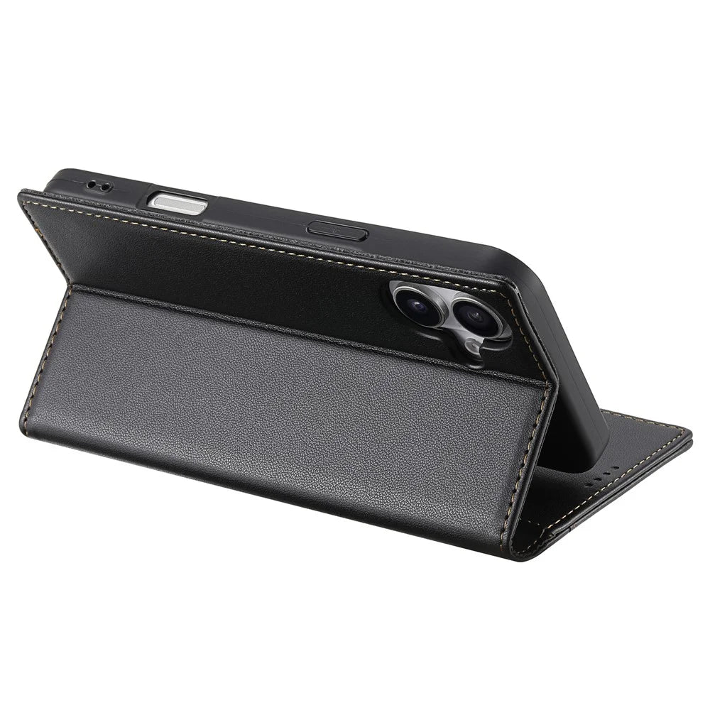 N.BEKUS P3 For iPhone 17 Case RFID Blocking Wallet Stand PU Leather Flip Phone Cover - Black - 4