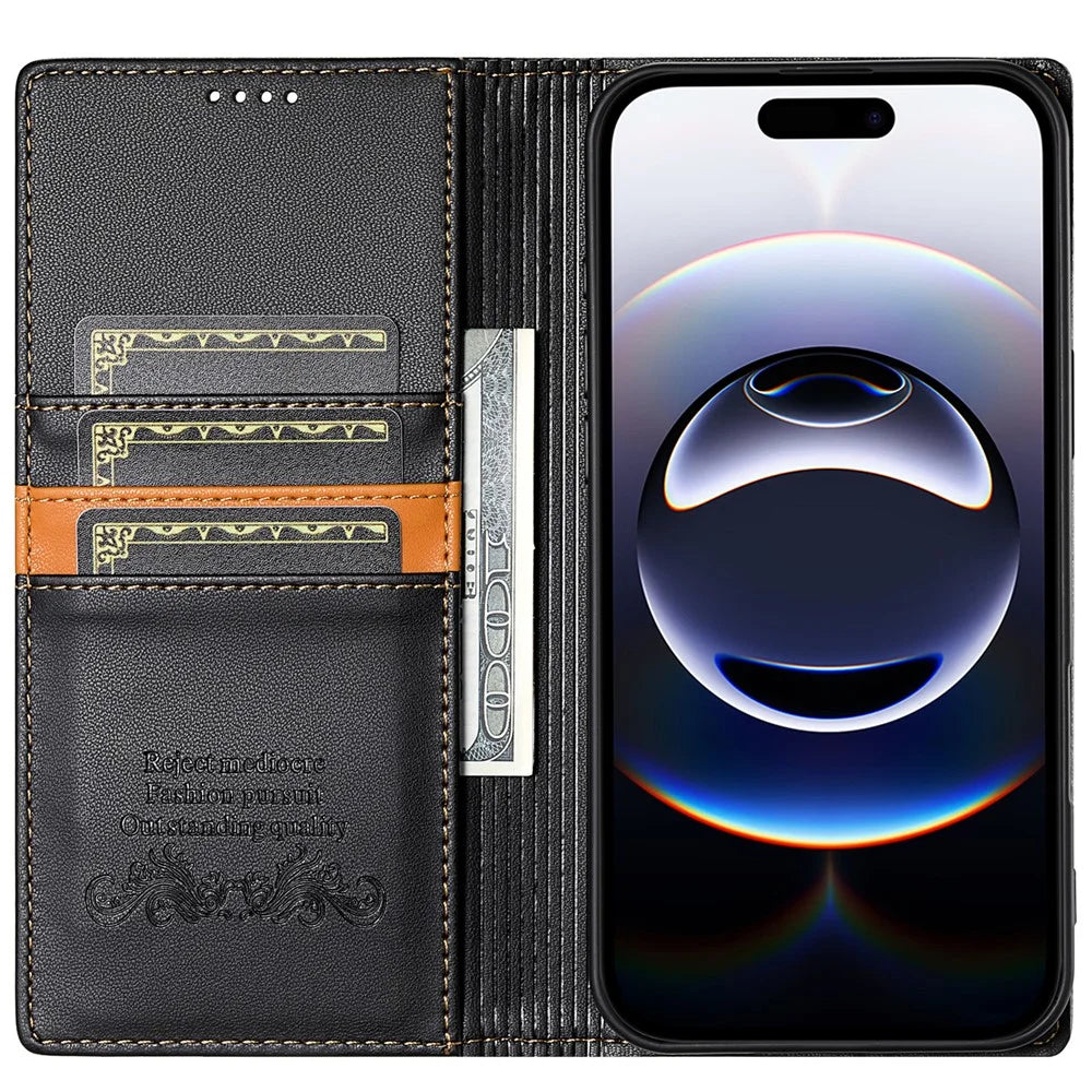N.BEKUS P3 For iPhone 16 Pro Max Case RFID Blocking Wallet Stand PU Leather Flip Phone Cover - Black - 2