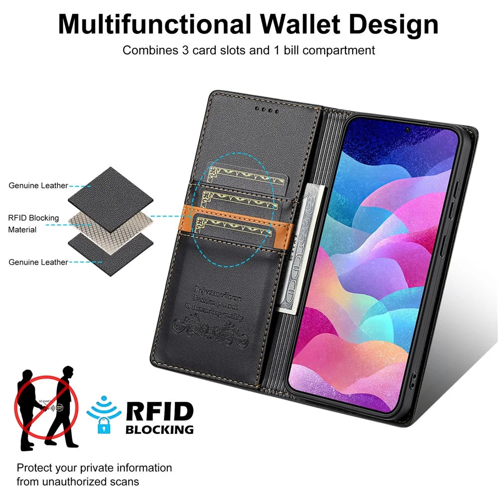 N.BEKUS P3 For Samsung Galaxy A26 5G Case RFID Blocking Wallet Stand PU Leather Flip Phone Cover - Black - 5