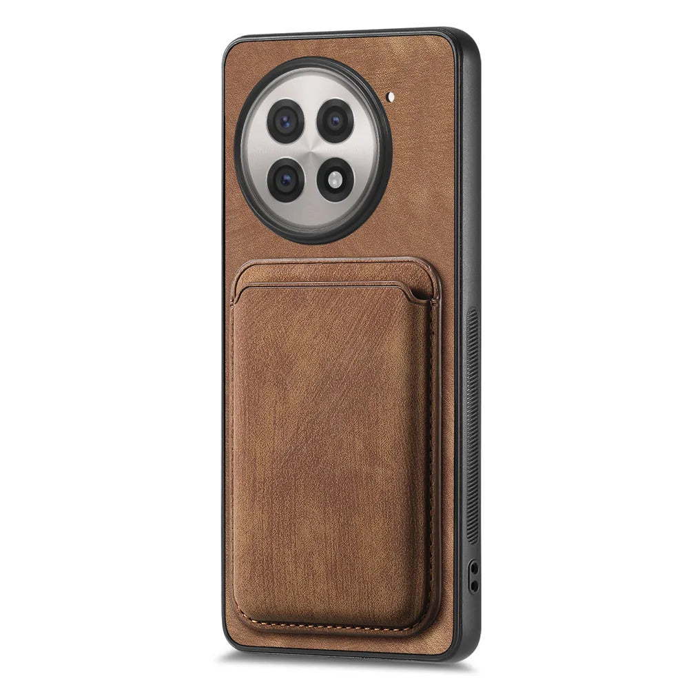 For OnePlus 13R 5G Magnetic Case Leather Back Cover with Detachable Card Holder - Brown - 2