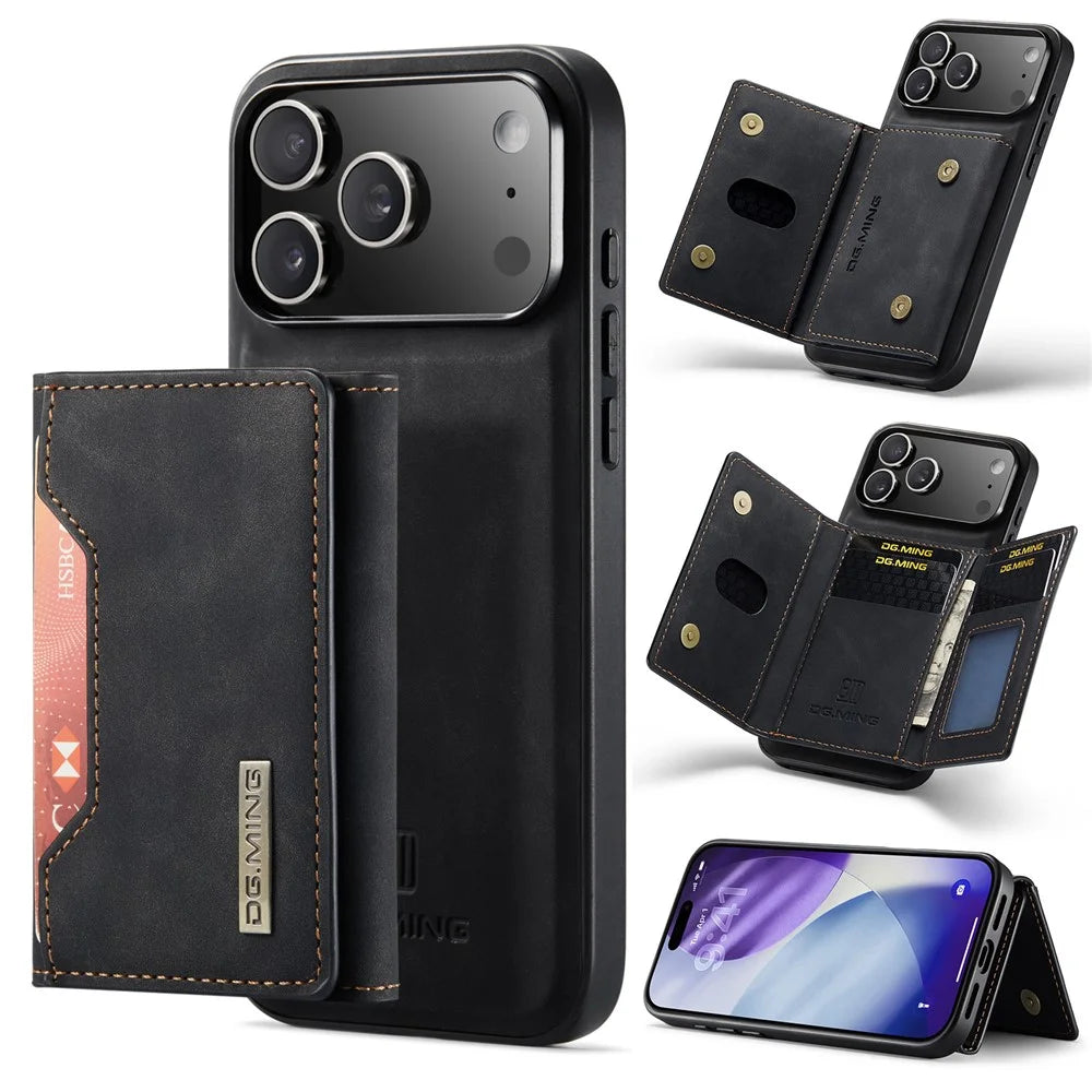 DG.MING M2 Series for iPhone 18 Pro Max / 17 Pro Max Case PU + PC + TPU Phone Cover Detachable Wallet - Black - 1