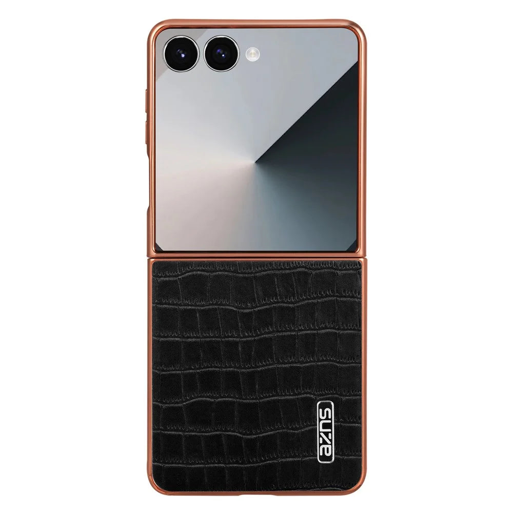 AZNS For Samsung Galaxy Z Flip7 5G Case Electroplating Crocodile Texture PU + PC Phone Cover - Black - 2