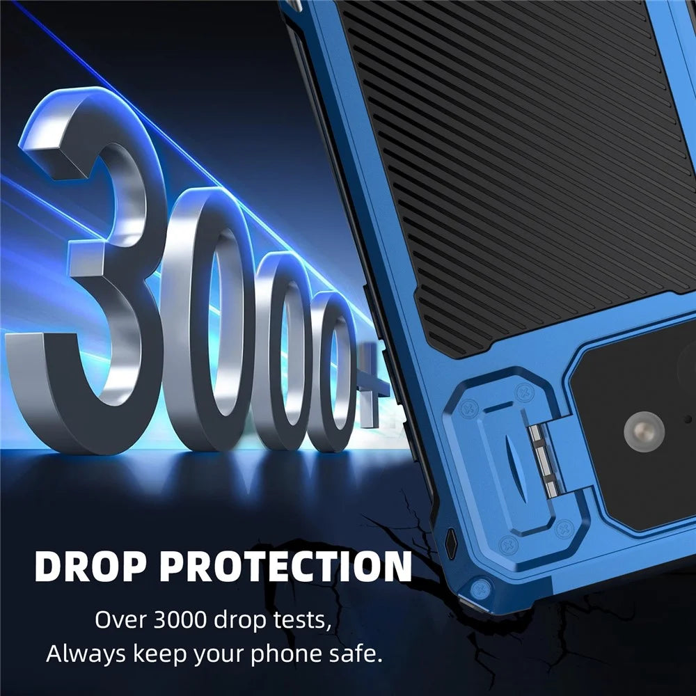 For iPhone 16 Plus Case Aluminum Alloy + Silicone Lens Kickstand Phone Cover with Tempered Glass Film - Blue - 5