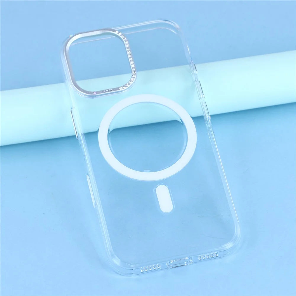 JAUCASE For iPhone 17 Magnetic Case Clear PC Phone Cover with Rhinestone Lens Frame  /  AI Button - 7