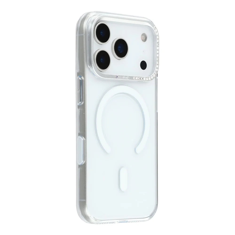 JAUCASE For iPhone 17 Pro Max Magnetic Case Clear PC Phone Cover with Rhinestone Lens Frame  /  AI Button - 1