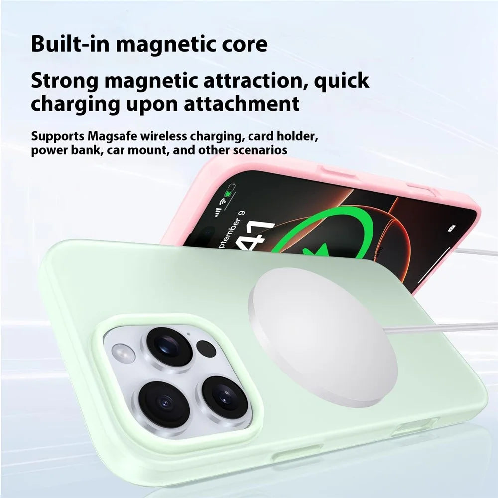For iPhone 15 Pro Case Compatible with MagSafe Ice-Transparent Liquid Silicone + PC Phone Cover - Green - 2