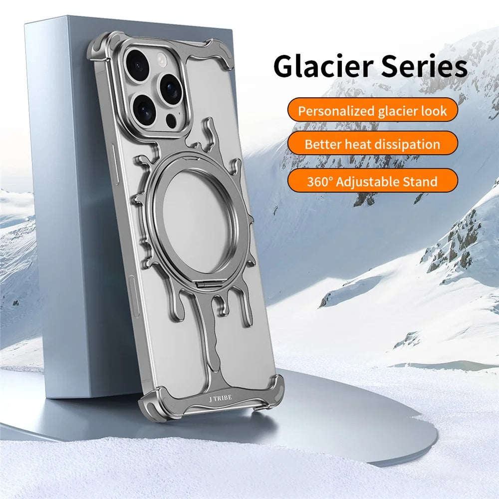 Glacier Series for iPhone 16 Pro Max Bumper Case Rotating Kickstand Metal Phone Cover Compatible with MagSafe - Dark Grey - 2