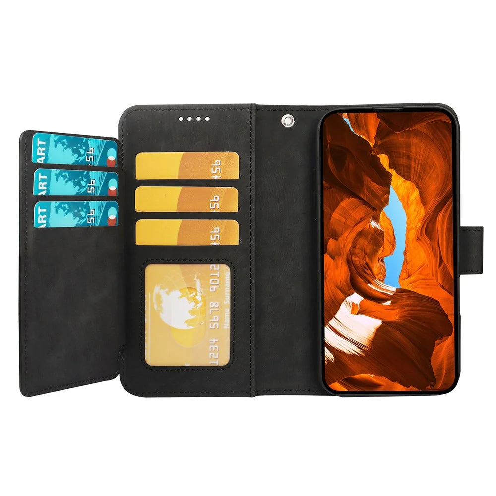 For OnePlus Ace 5 Ultra 5G / Nord 5 5G Leather Case Line Pattern Wallet Phone Cover with 9 Card Slots - Black - 3