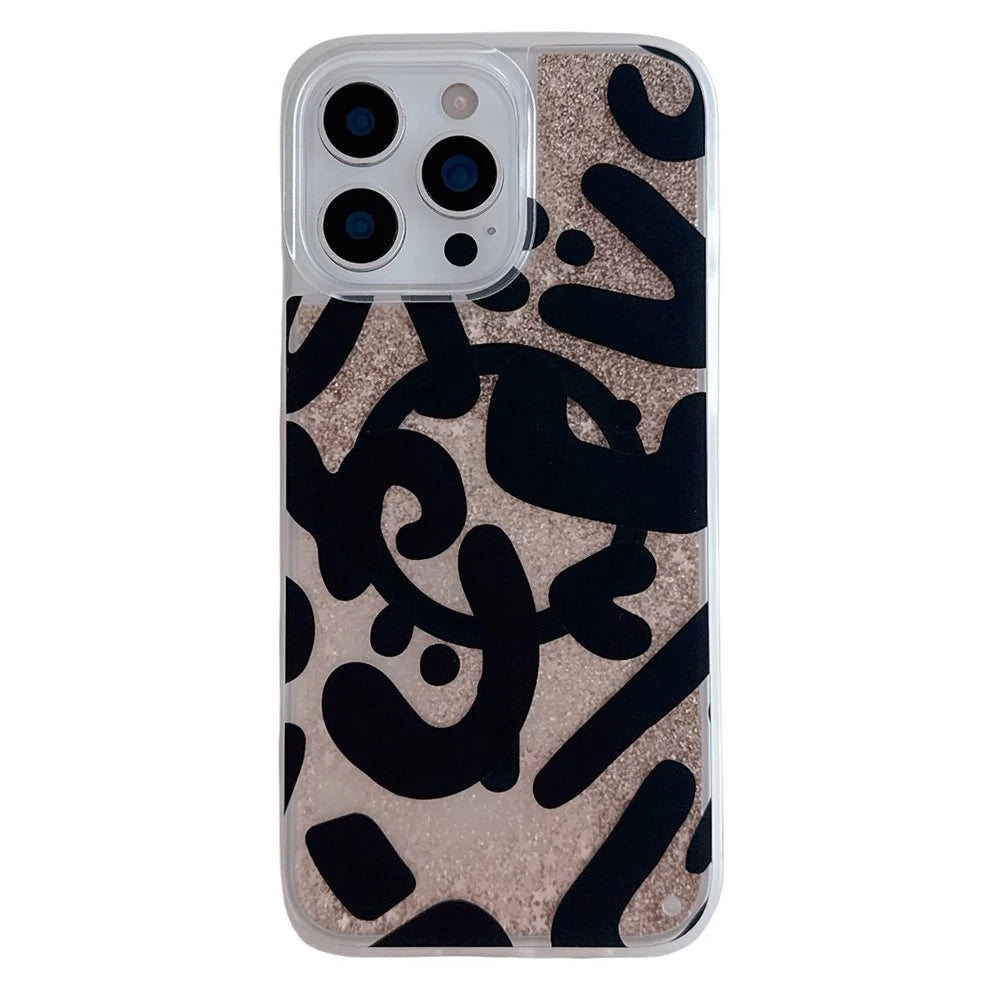 For iPhone 16 Pro Magnetic Case Quicksand Skin Touch Pattern TPU PC Phone Back Cover - Leopard Black - 1