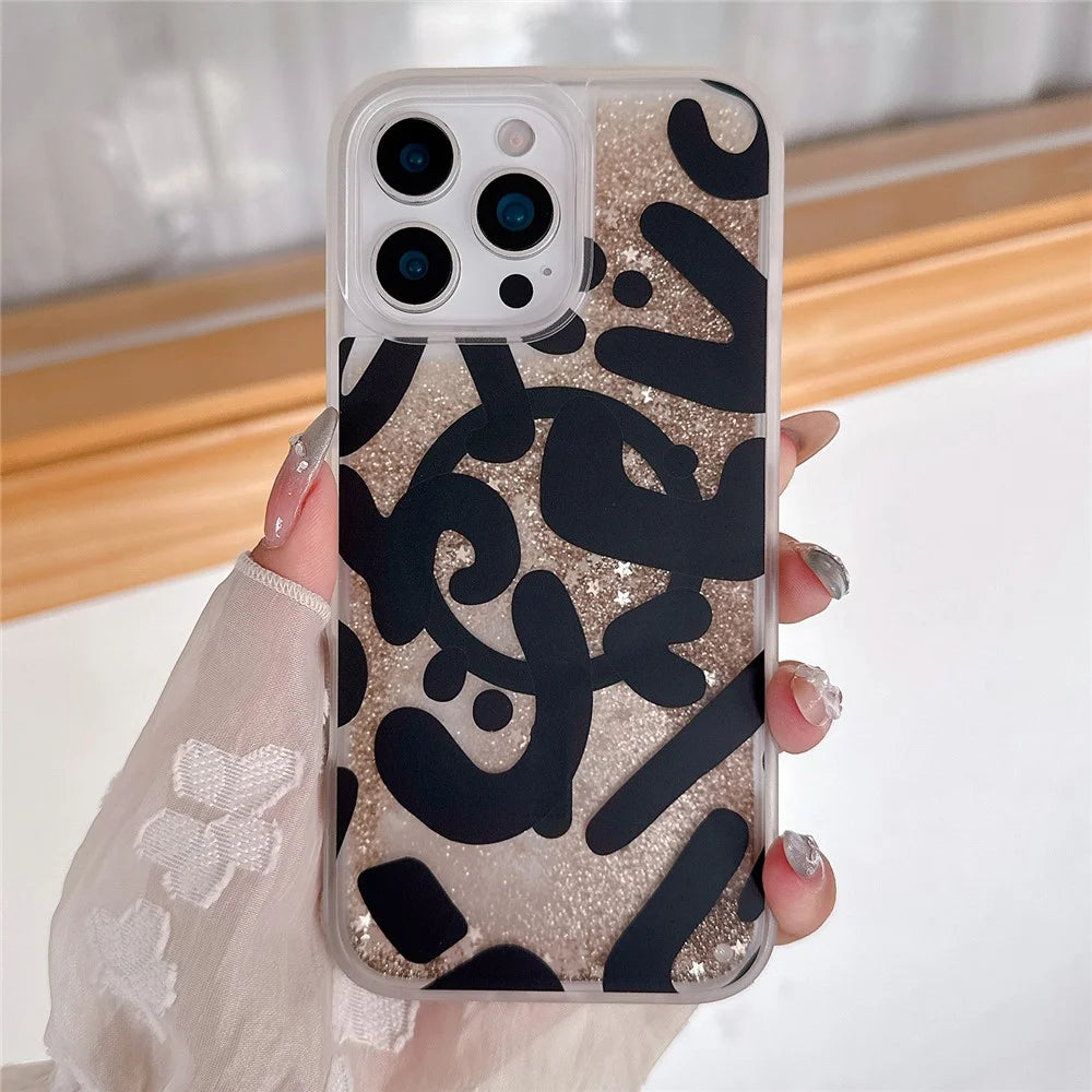 For iPhone 16 Pro Magnetic Case Quicksand Skin Touch Pattern TPU PC Phone Back Cover - Leopard Black - 2