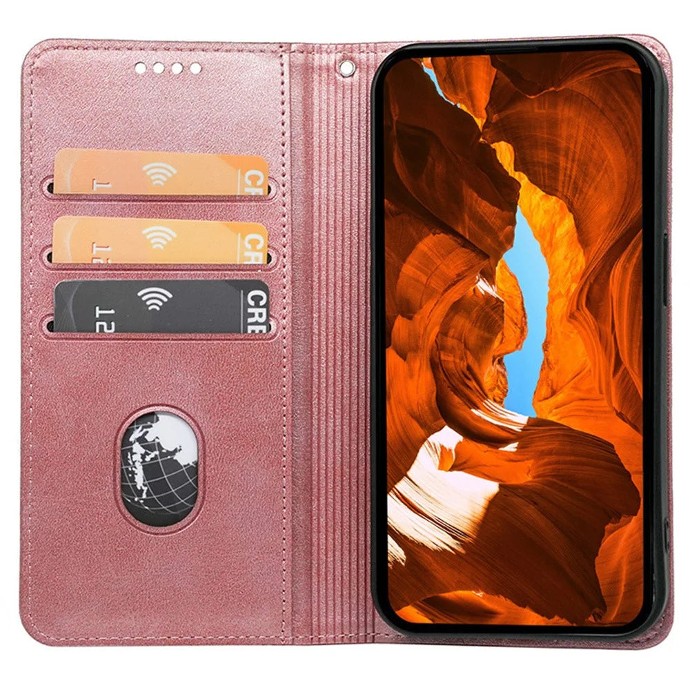For OnePlus Ace 5 Ultra 5G / Nord 5 5G Case Hidden Magnetic Closure Calf Texture Leather Phone Cover - Rose Gold - 2