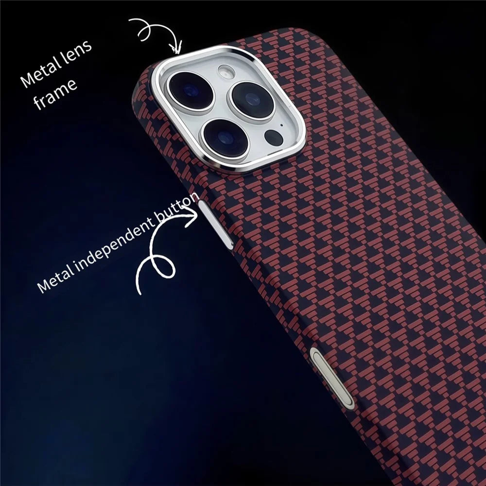 For iPhone 16 Pro Case Compatible with MagSafe Carbon Fiber Texture Hard PC Phone Cover - Red - 5