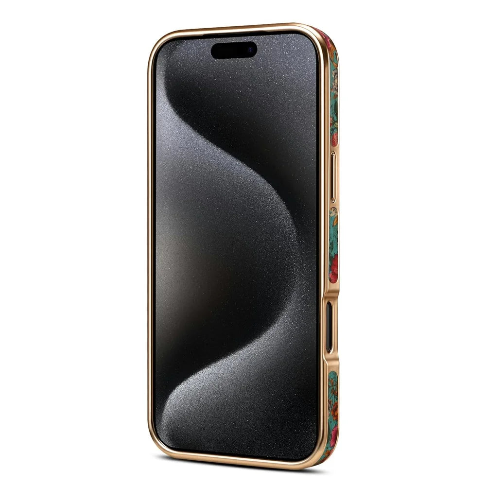 DENIOR For iPhone 17 Pro Case Pattern Printed Electroplating Leather Back Phone Cover - Blue - 3