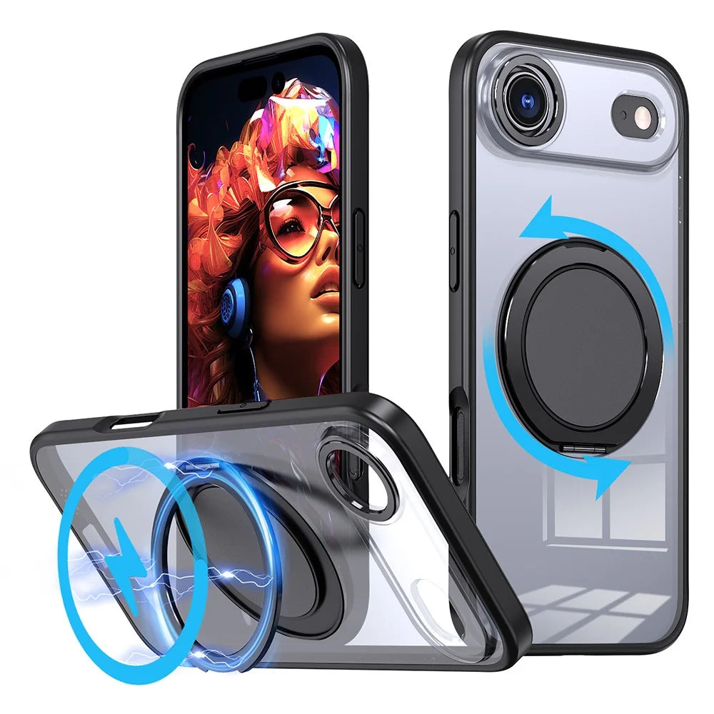 For iPhone Air Case Compatible with MagSafe TPU + PC Kickstand Phone Cover - Black - 1