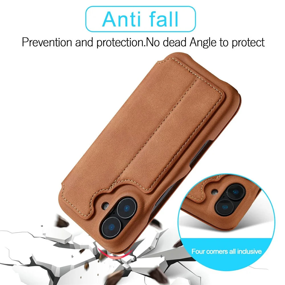 LC.IMEEKE For iPhone 17 Case Card Holder Stand Leather Phone Cover - Brown - 5