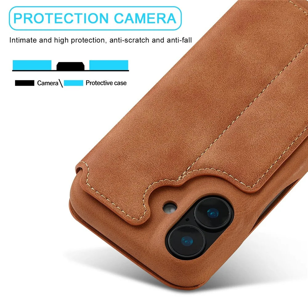 LC.IMEEKE For iPhone 17 Case Card Holder Stand Leather Phone Cover - Brown - 7