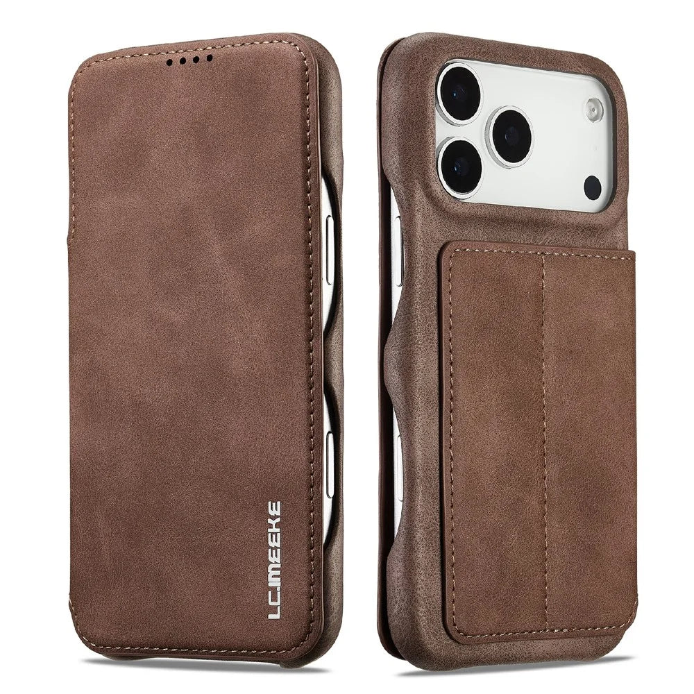 LC.IMEEKE For iPhone 18 Pro Max / 17 Pro Max Case Card Holder Stand Leather Phone Cover - Coffee - 1