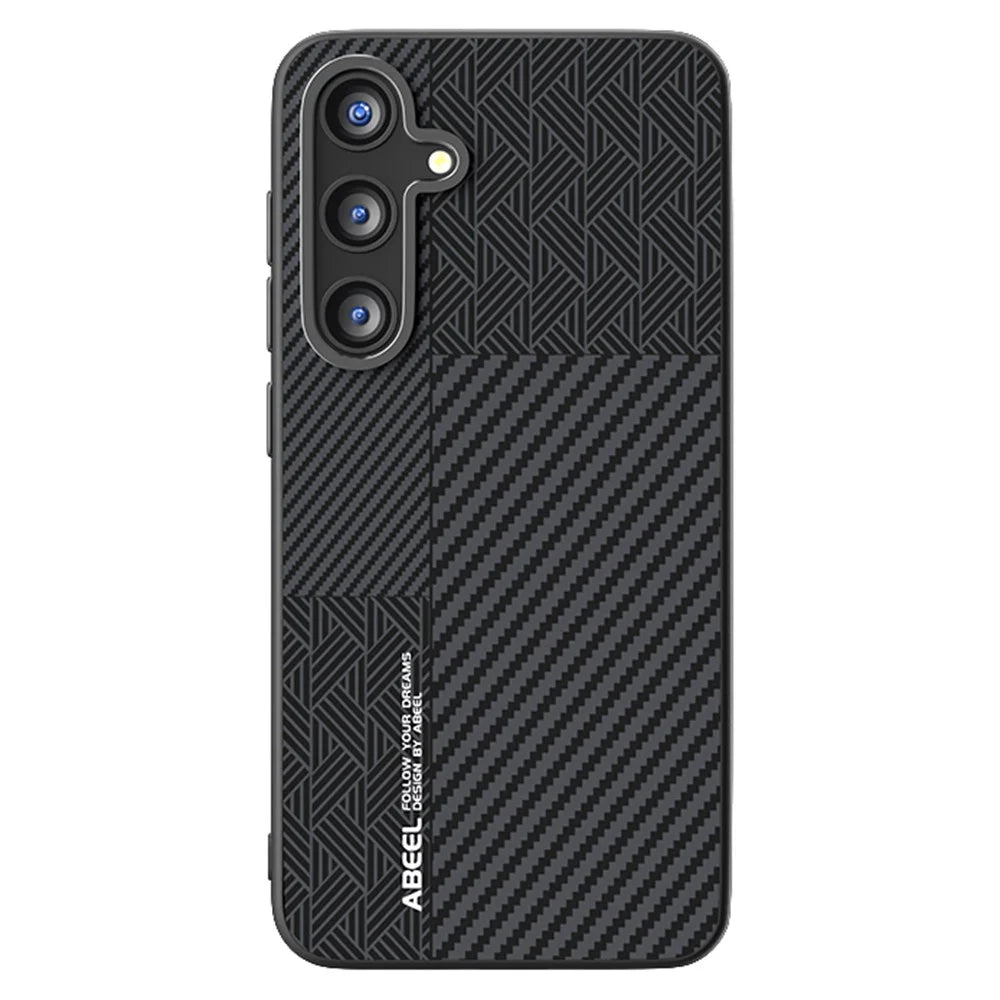 ABEEL For Samsung Galaxy S25 FE Magnetic Case PC + TPU + Aluminum Alloy + PU Leather Slim Phone Back Cover - Texture 3 - 1
