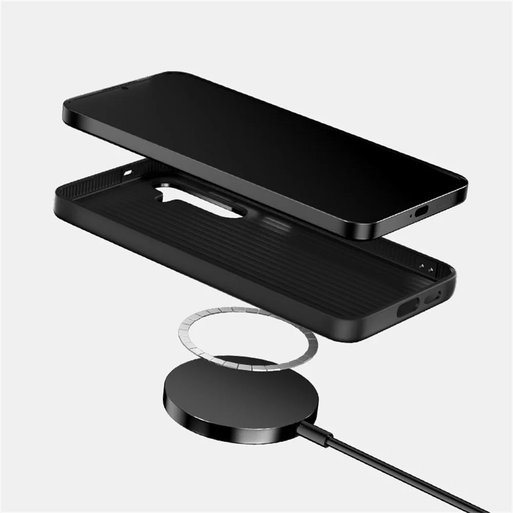 ABEEL For Samsung Galaxy S25 FE Magnetic Case PC + TPU + Aluminum Alloy + PU Leather Slim Phone Back Cover - Texture 3 - 7