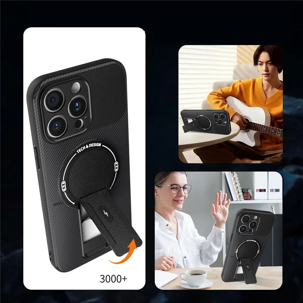For iPhone 12 Pro Max Case with Kickstand Carbon Fiber Texture PC + TPU Phone Cover - Black - 2
