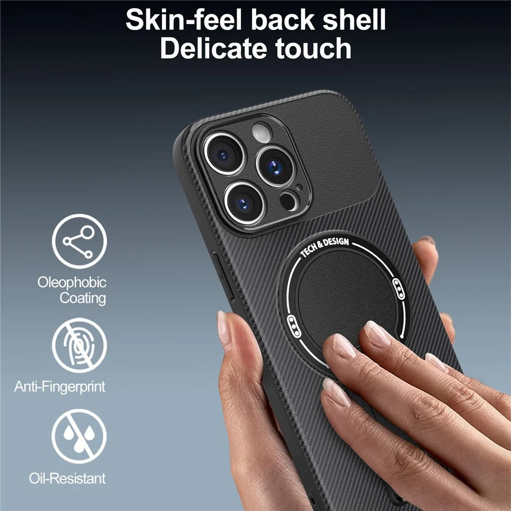 For iPhone 12 Pro Case with Kickstand Carbon Fiber Texture PC + TPU Phone Cover - Black - 3