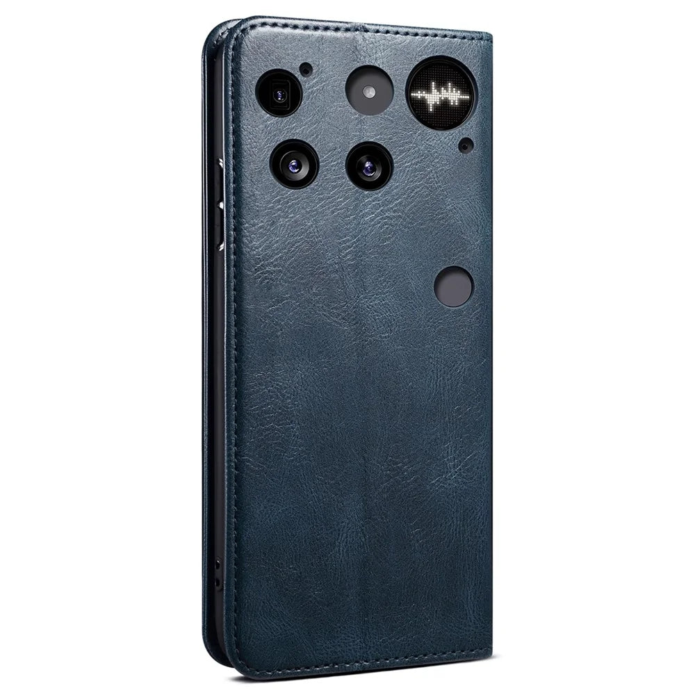 For Nothing Phone (3) 5G Case Crazy Horse Texture Waxy Leather Wallet Stand Phone Cover - Blue - 6