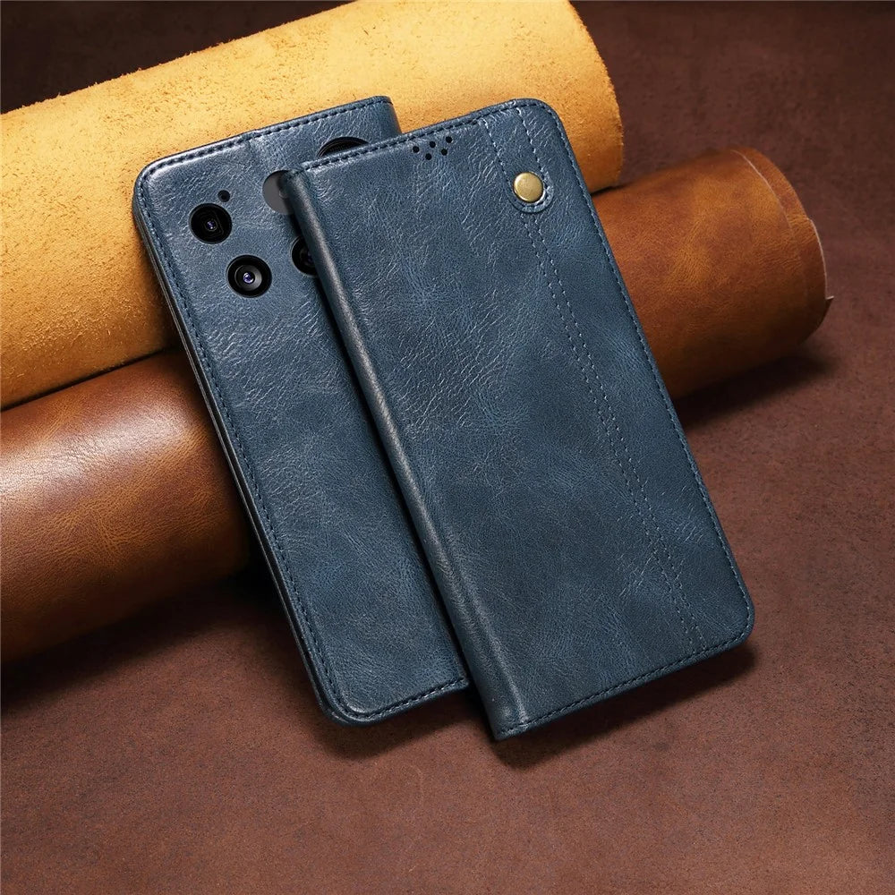For Nothing Phone (3) 5G Case Crazy Horse Texture Waxy Leather Wallet Stand Phone Cover - Blue - 7