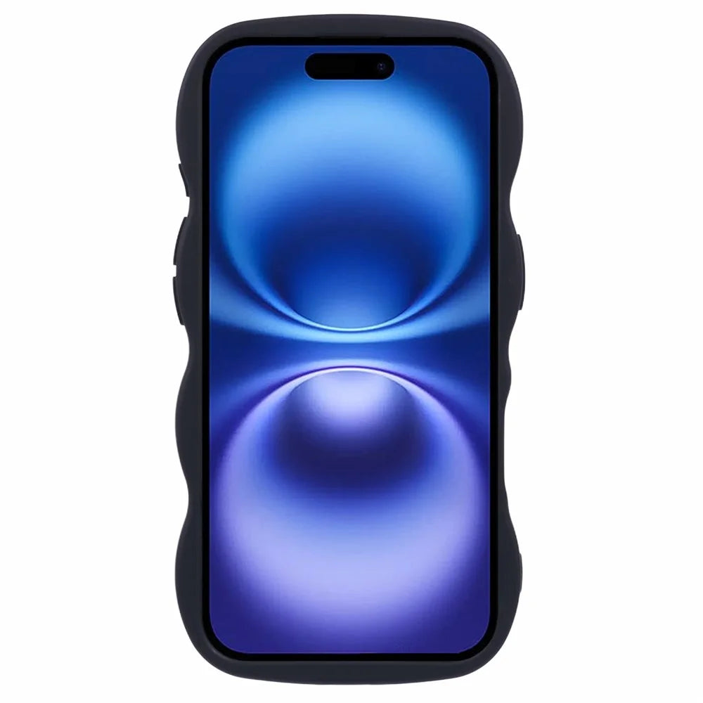 For iPhone 17 Case TPU Protective Phone Cover Unique Curly Wave Frame - Black - 2