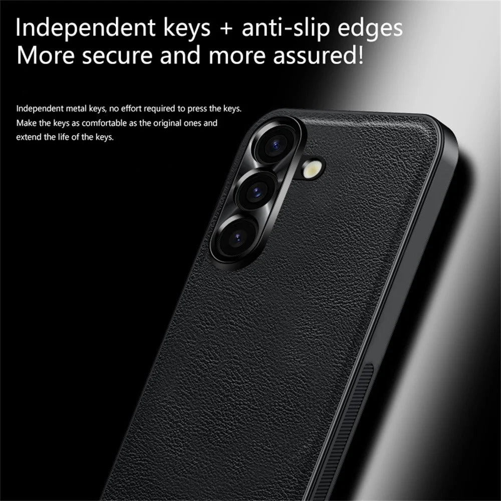 For Samsung Galaxy S25 Ultra Case PU + TPU + PC Phone Back Cover with Metal Lens Frame - Black - 5