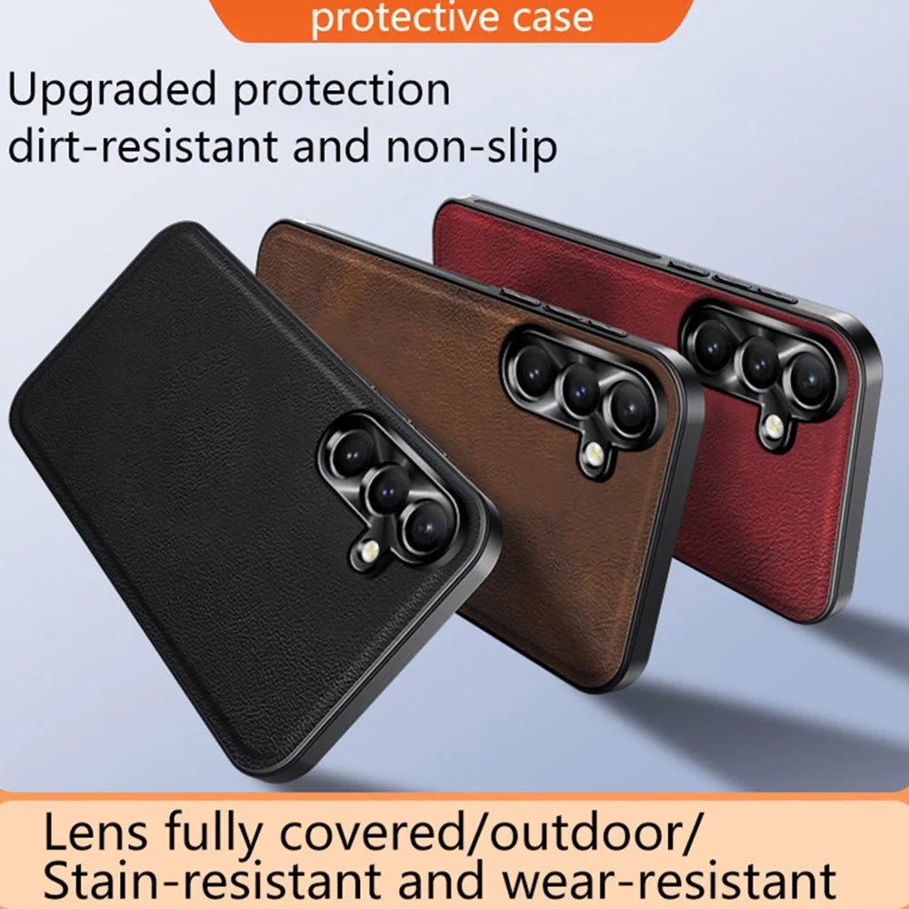For Samsung Galaxy S25 Ultra Case PU + TPU + PC Phone Back Cover with Metal Lens Frame - Black - 7