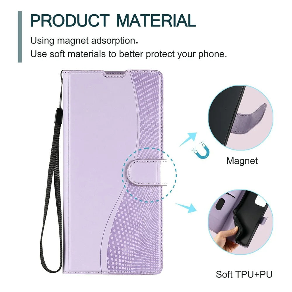 For iPhone 18 Pro Max / 17 Pro Max Case Dots Imprinted PU Leather Flip Phone Cover with Card Slot, Strap - Purple - 6