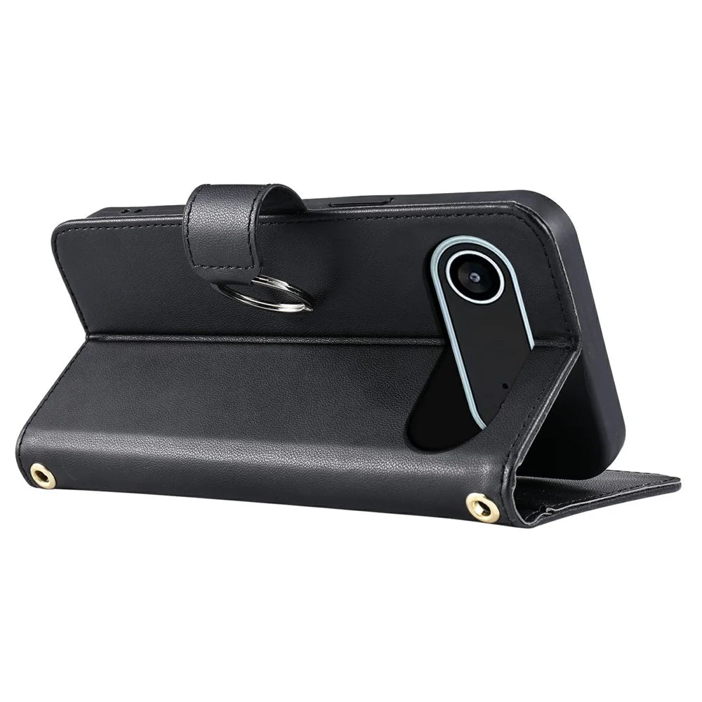 For iPhone Air Case Ring Buckle Wallet Stand Rhombus Crossbody Leather Mobile Cover - Black - 4