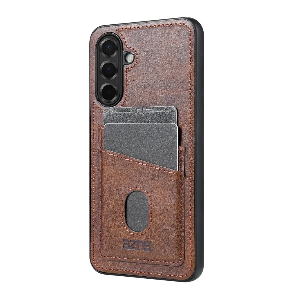 AZNS K1 Series For Samsung Galaxy S25 FE Case Calf Texture Anti-Drop PU+TPU Phone Cover with 2 Card Slot - Coffee - 3