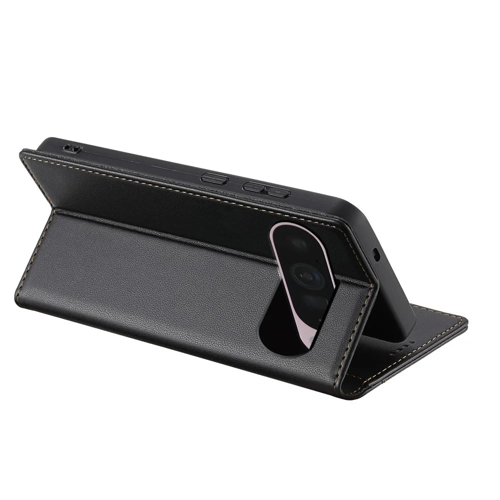 N.BEKUS P3 Phone Case For Google Pixel 10 Pro  /  10  /  9 Pro  /  9 RFID Blocking Wallet Stand PU Leather Flip Cover - Black - 3