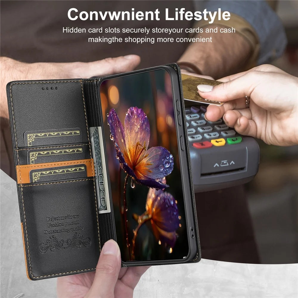 N.BEKUS P3 Phone Case For Google Pixel 10 Pro  /  10  /  9 Pro  /  9 RFID Blocking Wallet Stand PU Leather Flip Cover - Black - 6