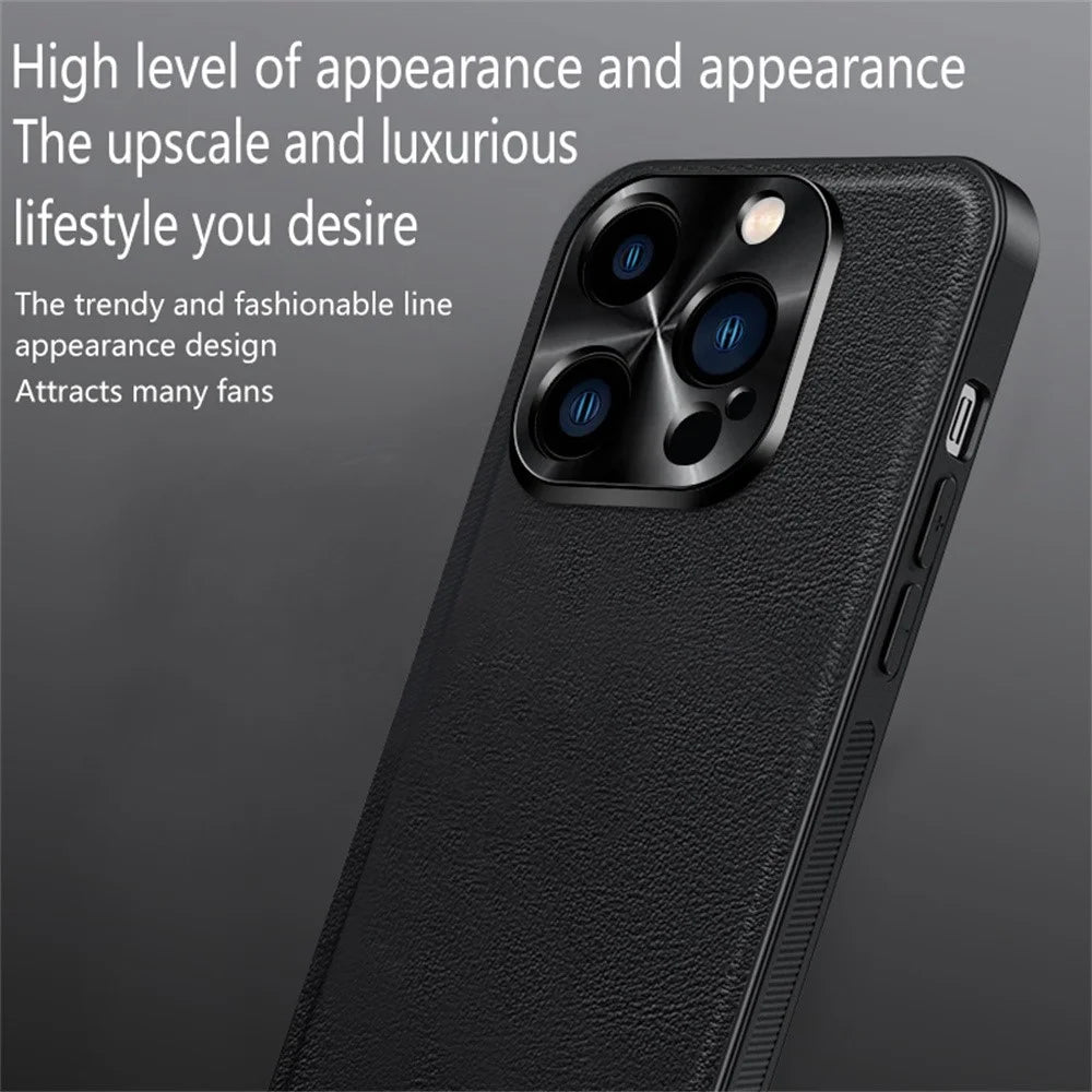 For iPhone 16 Pro Max Case PU + TPU + PC Phone Back Cover with Metal Lens Frame - Green - 3