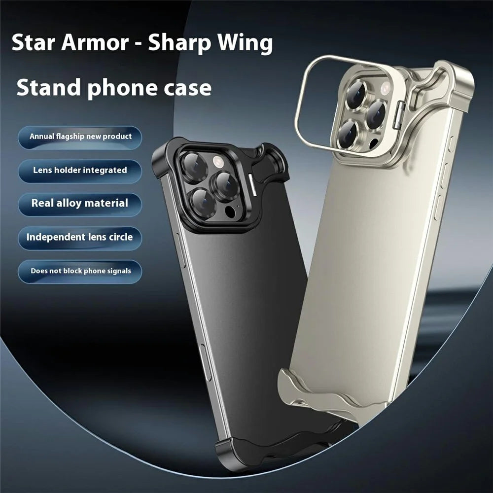 For iPhone 16 Pro Max Bumper Case Lens Kickstand Heat Dissipating Metal Corner Phone Cover - Titanium - 2