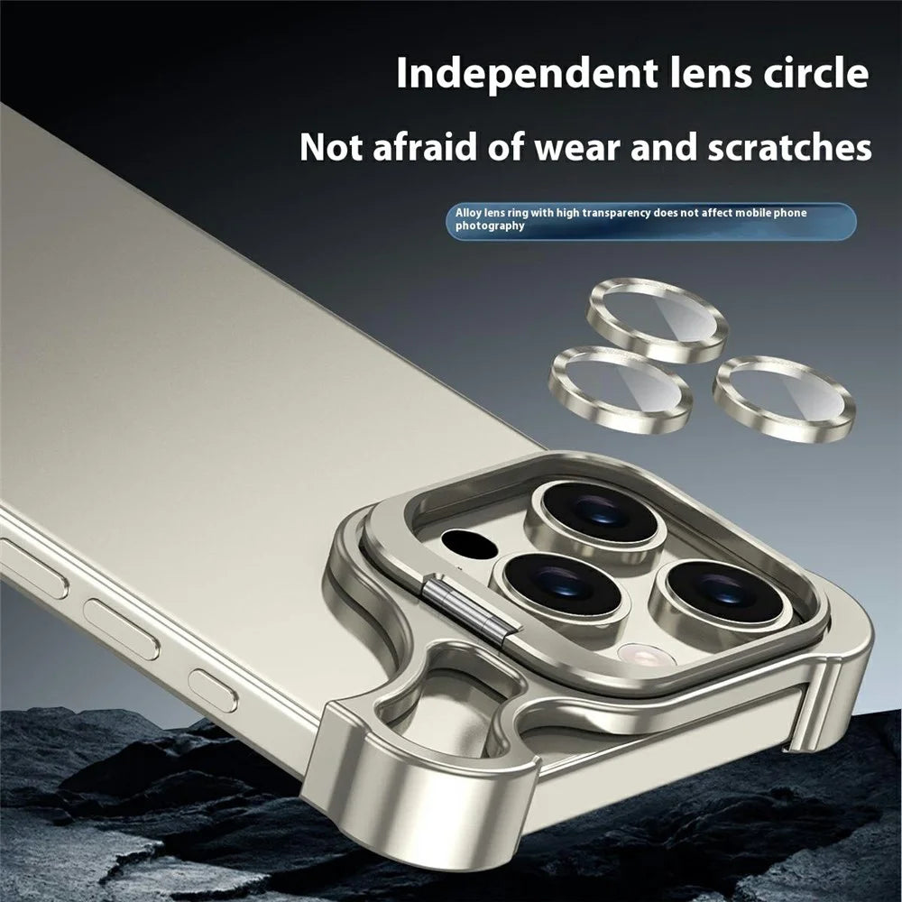 For iPhone 16 Pro Bumper Case Lens Kickstand Heat Dissipating Metal Corner Phone Cover - Titanium - 5