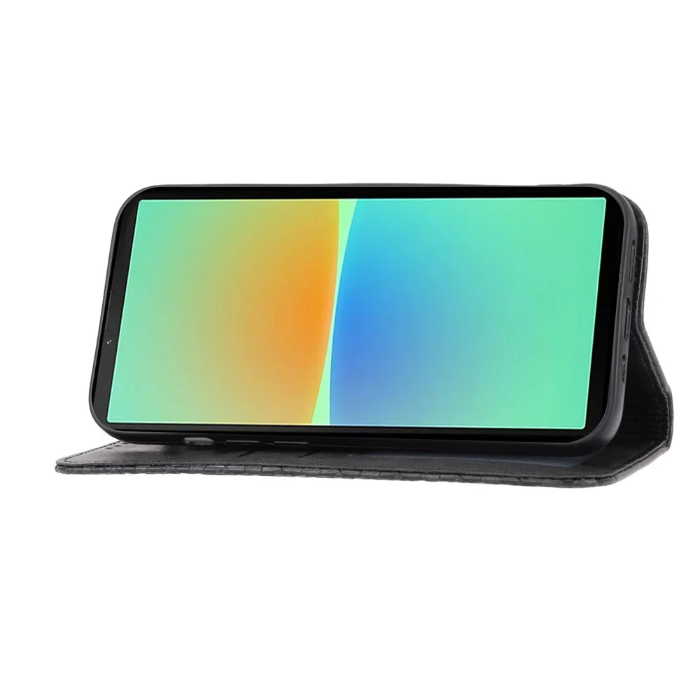 For Sony Xperia 1 IV 5G Imprinted Rhombus Pattern Calf Texture PU Leather Case Stand Wallet Auto Closing Magnetic Phone Cover with Strap - Black - 2