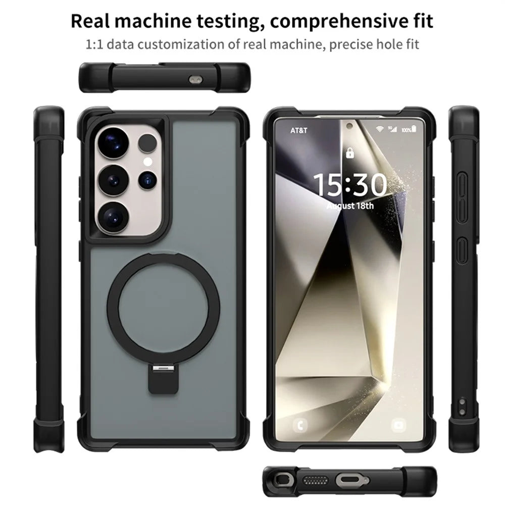 For Samsung Galaxy S24 Ultra Magnetic Case Anti Drop TPU + PC Kickstand Phone Back Cover - Dark Purple - 6