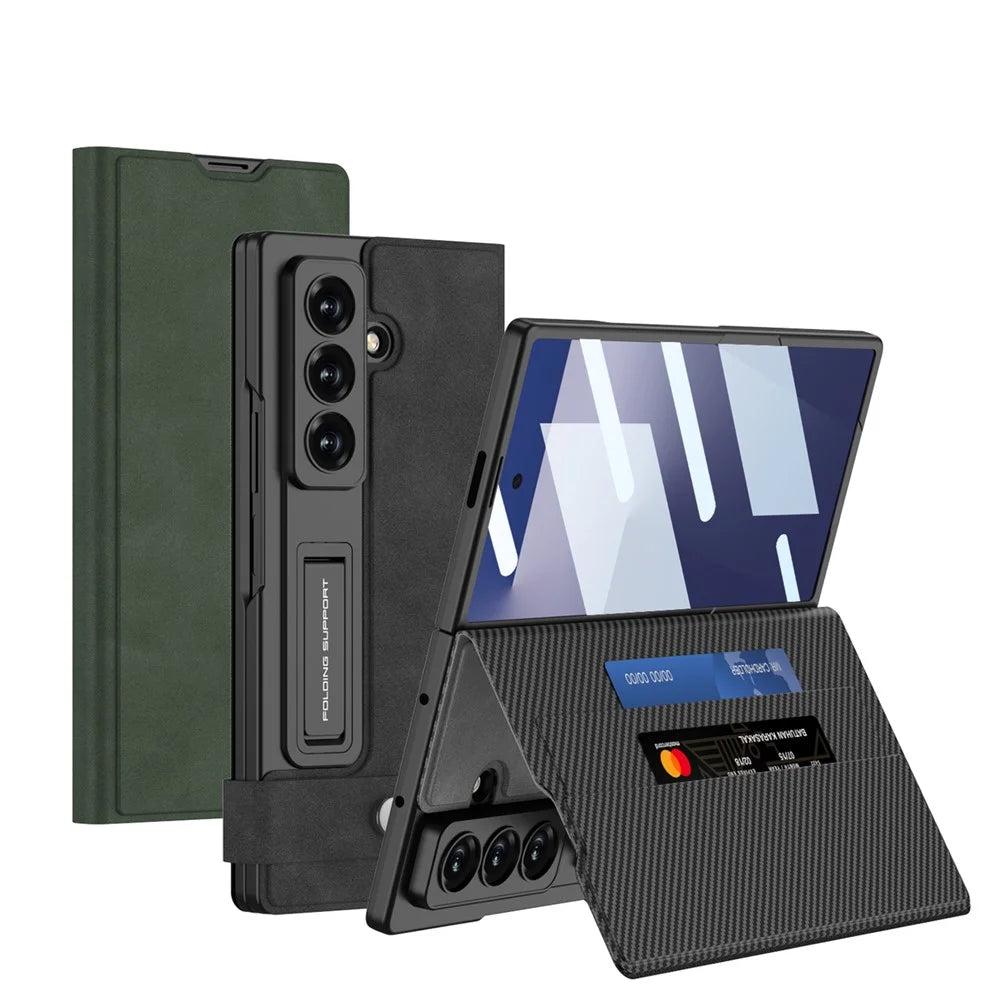 GKK For Samsung Galaxy Z Fold7 5G Case Matte PU + PC + Tempered Glass Wallet Phone Cover with Stand - Black - 3