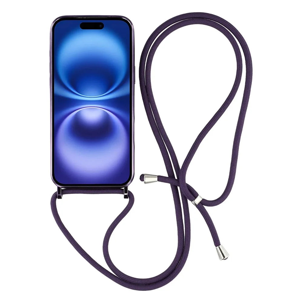 For iPhone 17 Case Compatible with MagSafe Electroplating Edge TPU Phone Cover with Shoulder Strap - Purple - 2